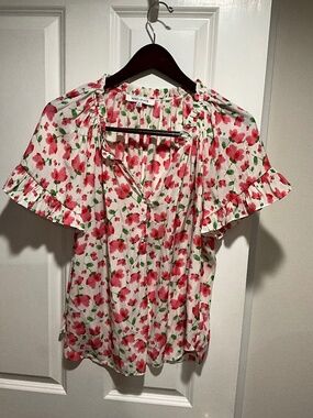 Rose + Olive short sleeved blouse, size L, polyester